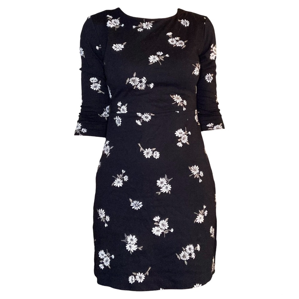 Old Navy black floral sheath dress 3/4 sleeve size xs